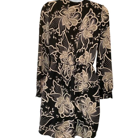 AKIRA CHICAGO BLACK LABEL BLACK FLORAL PRINT FAUX WRAP MINI DRESS S - Picture 3 of 9